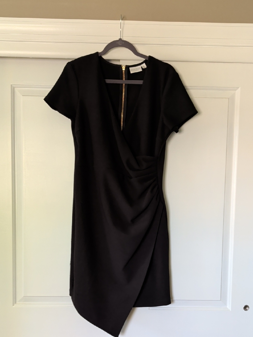 Classic Black V-Neck Faux-Wrap Dress
